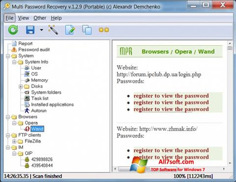 Ekrānuzņēmums Multi Password Recovery Windows 7