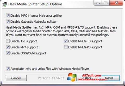Ekrānuzņēmums Haali Media Splitter Windows 7