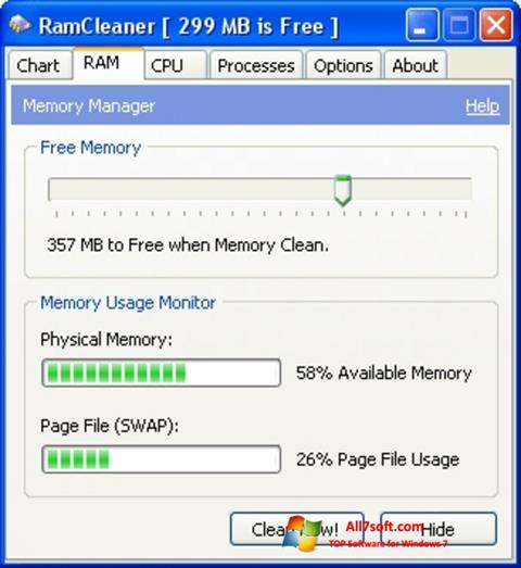 Ekrānuzņēmums RamCleaner Windows 7