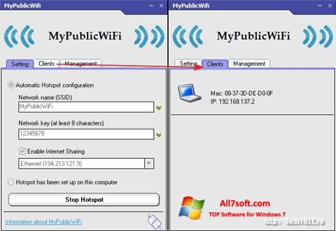 Ekrānuzņēmums MyPublicWiFi Windows 7