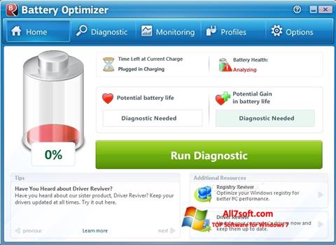 Ekrānuzņēmums Battery Optimizer Windows 7