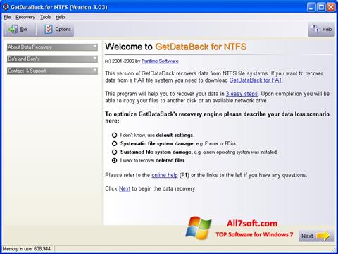 Ekrānuzņēmums GetDataBack Windows 7