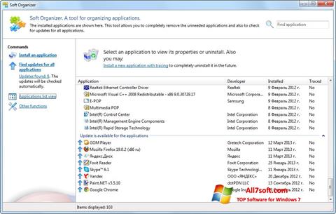 Ekrānuzņēmums Soft Organizer Windows 7