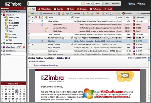 Ekrānuzņēmums Zimbra Desktop Windows 7