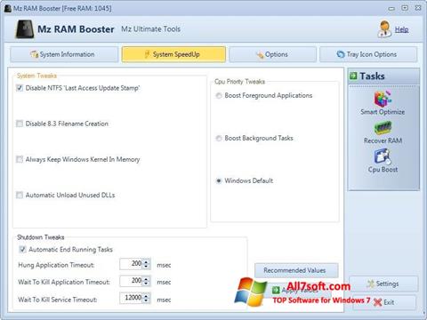 Ekrānuzņēmums Mz RAM Booster Windows 7