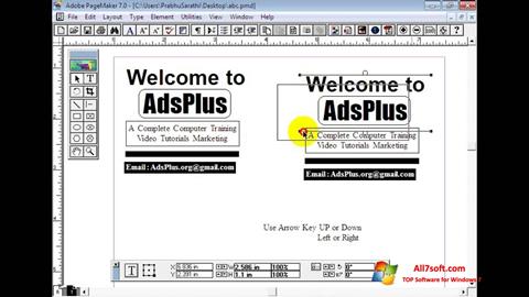 Ekrānuzņēmums Adobe PageMaker Windows 7