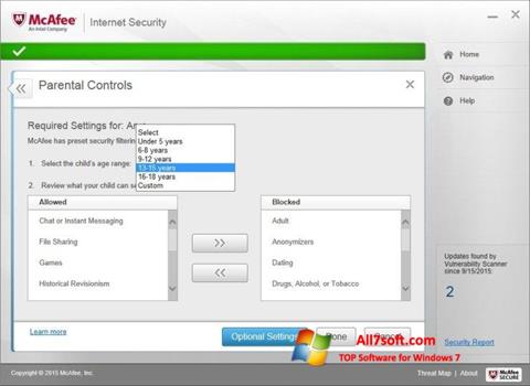 Ekrānuzņēmums McAfee Internet Security Windows 7