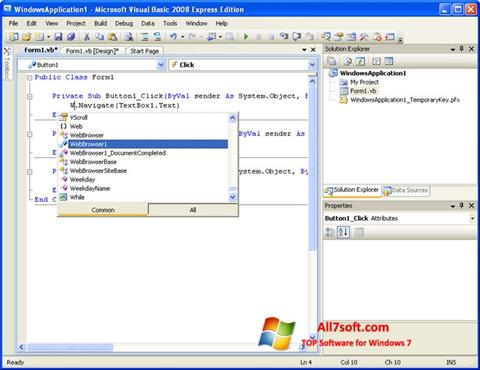 Ekrānuzņēmums Microsoft Visual Basic Windows 7