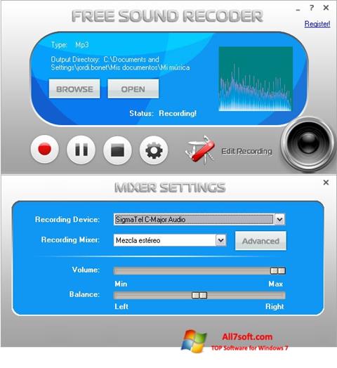 Ekrānuzņēmums Free Sound Recorder Windows 7