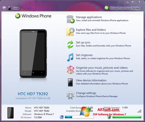 Ekrānuzņēmums Windows Phone Device Manager Windows 7