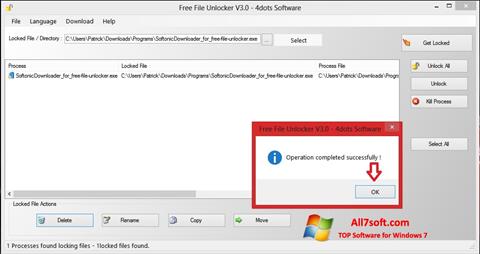 Ekrānuzņēmums Free File Unlocker Windows 7