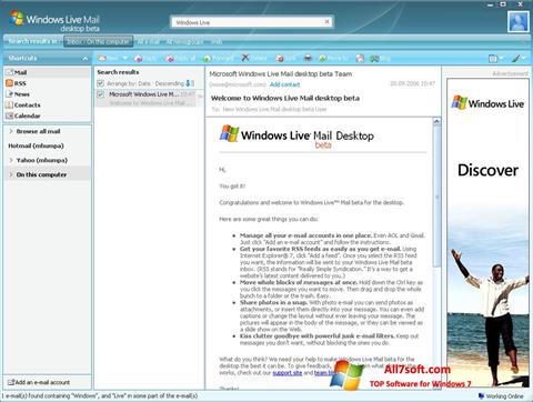 Ekrānuzņēmums Windows Live Mail Windows 7