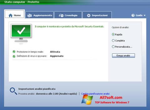 Ekrānuzņēmums Microsoft Security Essentials Windows 7