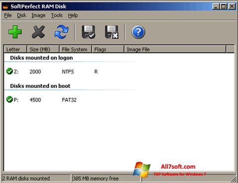 Ekrānuzņēmums SoftPerfect RAM Disk Windows 7