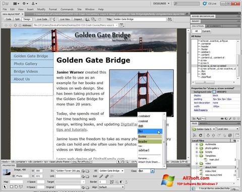 Ekrānuzņēmums Adobe Dreamweaver Windows 7