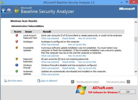 Ekrānuzņēmums Microsoft Baseline Security Analyzer Windows 7