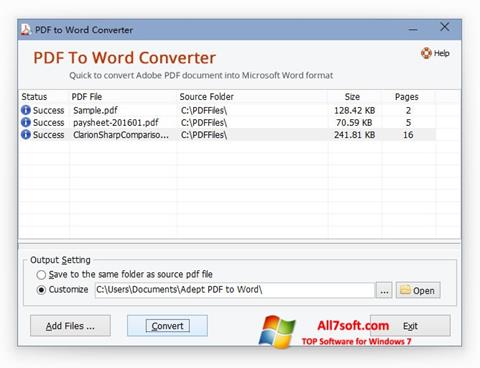Ekrānuzņēmums PDF to Word Converter Windows 7