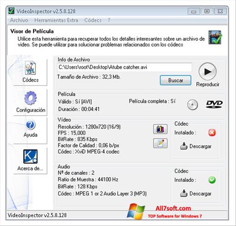 Ekrānuzņēmums VideoInspector Windows 7
