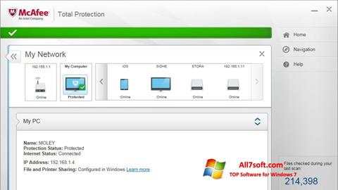 Ekrānuzņēmums McAfee Total Protection Windows 7
