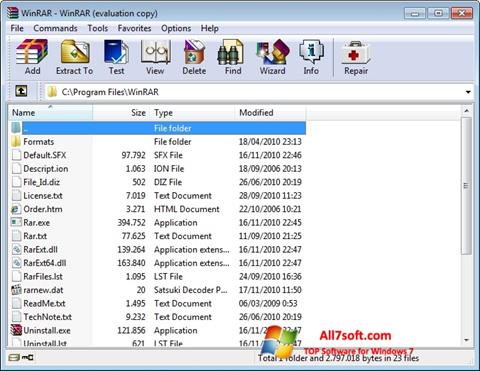 Ekrānuzņēmums WinRAR Windows 7
