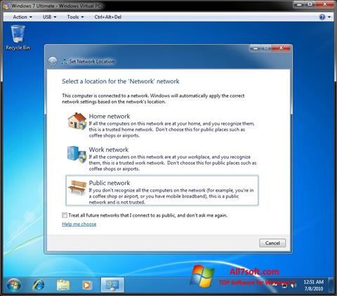 Ekrānuzņēmums Windows Virtual PC Windows 7