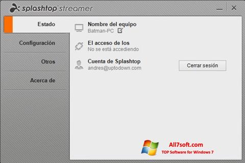 Ekrānuzņēmums Splashtop Streamer Windows 7