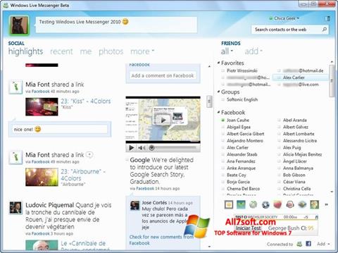 Ekrānuzņēmums Windows Live Messenger Windows 7