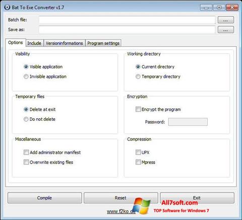 Ekrānuzņēmums Bat To Exe Converter Windows 7