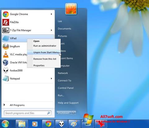 Ekrānuzņēmums ViStart Windows 7