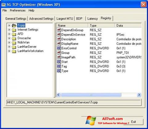 Ekrānuzņēmums TCP Optimizer Windows 7