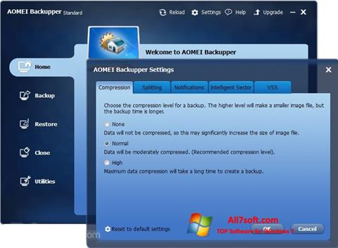 Ekrānuzņēmums AOMEI Backupper Windows 7