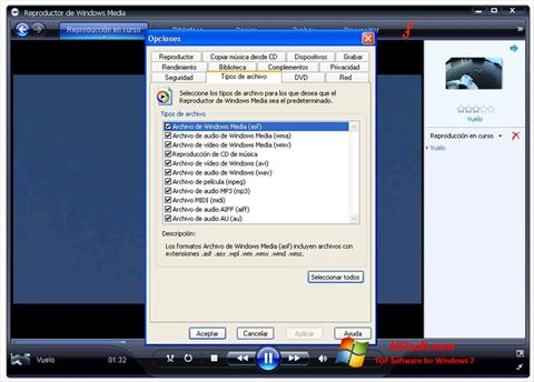 Ekrānuzņēmums Windows Media Player Windows 7