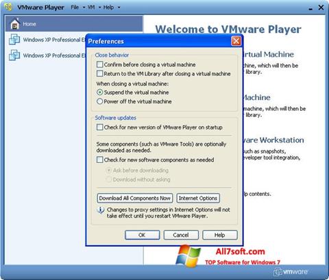 Ekrānuzņēmums VMware Player Windows 7