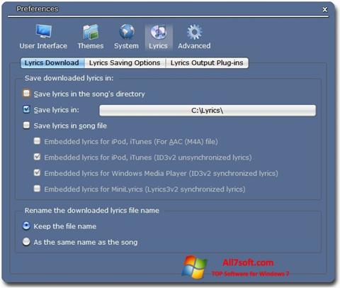 Ekrānuzņēmums Minilyrics Windows 7