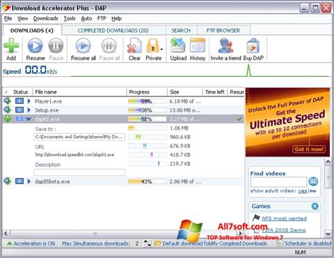 Ekrānuzņēmums Download Accelerator Plus Windows 7
