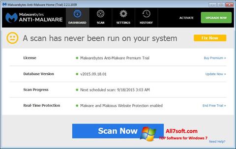 Ekrānuzņēmums Malwarebytes Anti-Malware Free Windows 7