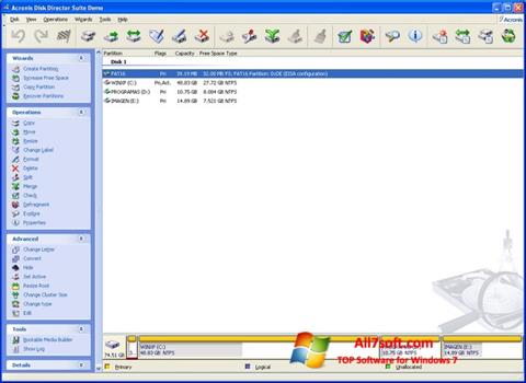 Ekrānuzņēmums Acronis Disk Director Suite Windows 7
