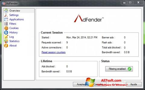 Ekrānuzņēmums AdFender Windows 7