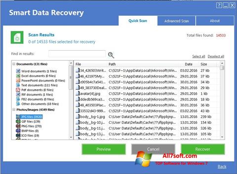 Ekrānuzņēmums Smart Data Recovery Windows 7