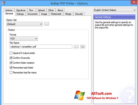 Ekrānuzņēmums BullZip PDF Printer Windows 7