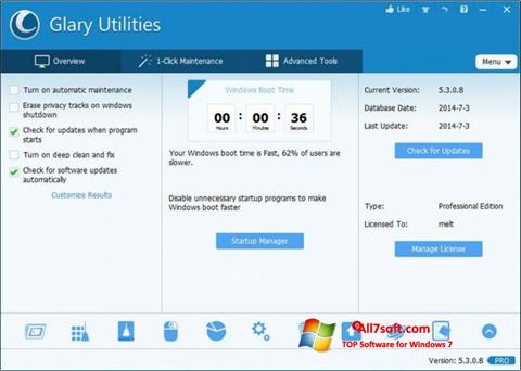 Ekrānuzņēmums Glary Utilities Pro Windows 7