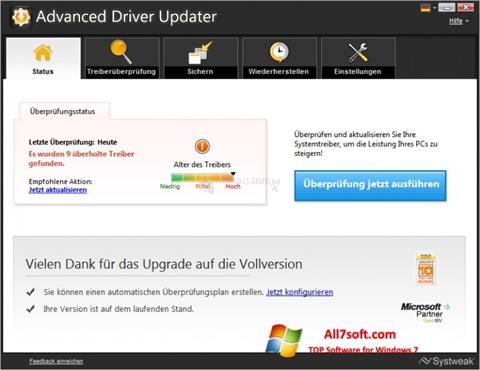 Ekrānuzņēmums Advanced Driver Updater Windows 7
