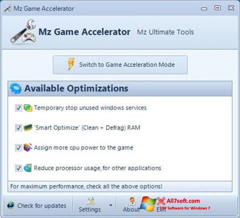 Ekrānuzņēmums Mz Game Accelerator Windows 7