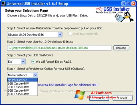 Ekrānuzņēmums Universal USB Installer Windows 7