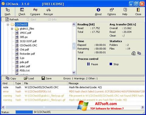 Ekrānuzņēmums CDCheck Windows 7