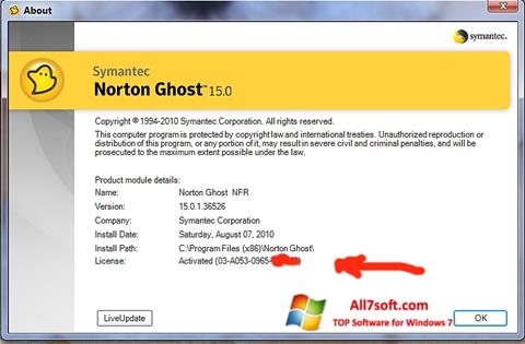 Ekrānuzņēmums Norton Ghost Windows 7
