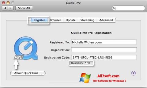 Ekrānuzņēmums QuickTime Pro Windows 7
