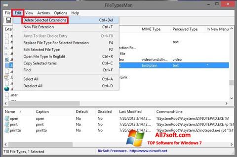 Ekrānuzņēmums Unassociate File Types Windows 7