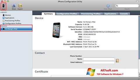 Ekrānuzņēmums iPhone Configuration Utility Windows 7