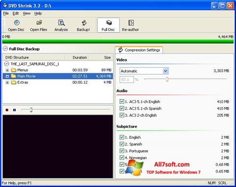 Ekrānuzņēmums DVD Shrink Windows 7